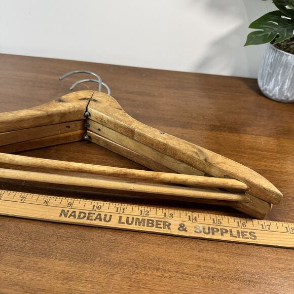 Vintage Wooden Hangers, 3 Vintage Wood Coat Hangers Set  Vintage Wooden Clothes Hangers Lot of 3 Retro Mid-Century Wardrobe Decor